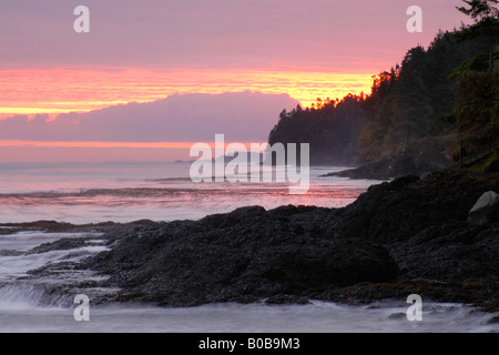 Sunrise over Straights of Juan de Fuca from Salt Creek, Washington Stock Photo