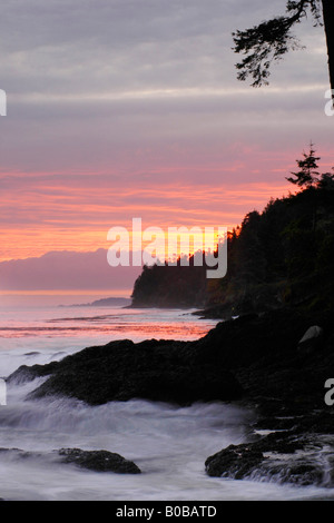 Sunrise over Straights of Juan de Fuca from Salt Creek, Washington Stock Photo