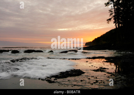 Sunrise over Straights of Juan de Fuca from Salt Creek, Washington Stock Photo