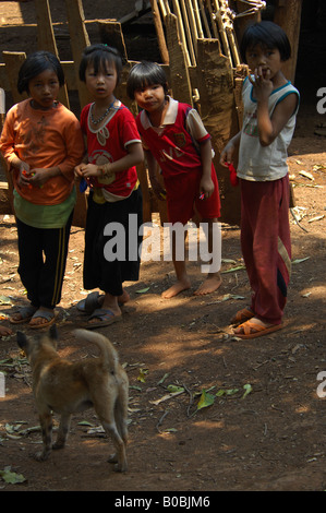 hmong hill tribe children, near mae hong son , thailand Stock Photo