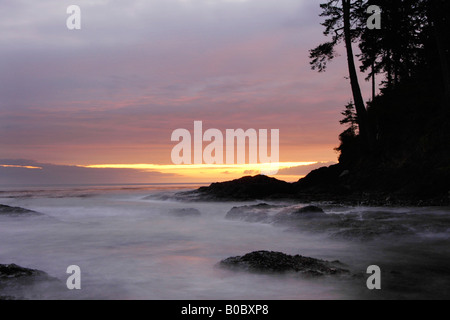 Sunrise over Straights of Juan de Fuca from Salt Creek, Washington Stock Photo