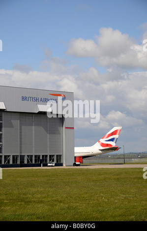 Tail of British Airways 747 at Cardiff Airport, Wales Stock Photo