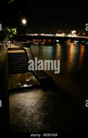 Night time view of Waterloo Bridge at South Bank, London Stock Photo
