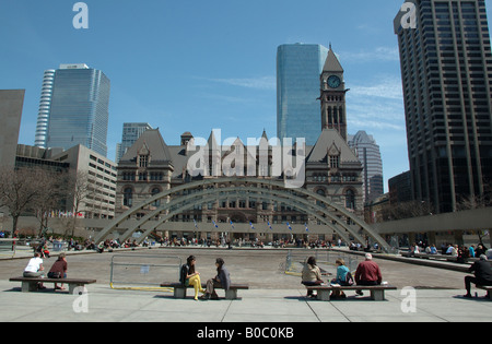 Nathan Philips Square and Old City Hall, Toronto, Ontario, Canada Stock Photo