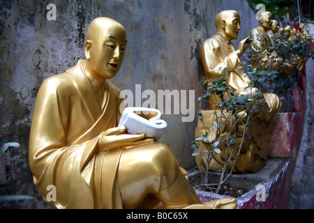 Buddhist statues on the path to 10 000 buddhas monastery Sha Tin Hong Kong China Stock Photo