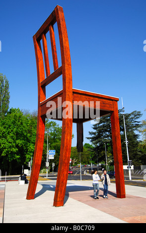 Memorial to the victims of landmines The Broken Chair by Daniel Berset Place des Nations Geneva Switzerland Stock Photo