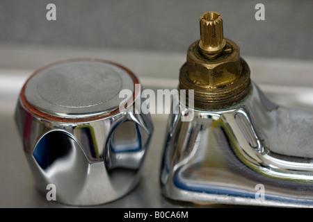 Inside hot water mixer tap Stock Photo