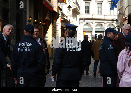 Belgian Police officers are taking preventive action for a VIP visitor at the Grand Place, Brussels, Belgium, 2008 Stock Photo