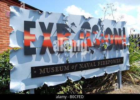 'Explosion' Museum of Naval Firepower entrance sign, Gosport, Hampshire, England, United Kingdom Stock Photo