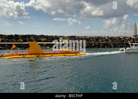 Yellow submarine at Puerto Calera Marina on the island of Lanzarote in Canary Islands,  Spain Stock Photo