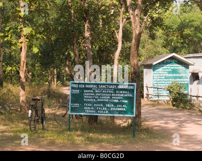 Khajuraho Madhya Pradesh India Asia Tourist information sign at entrance to Ken Gharial sanctuary nature reserve Stock Photo