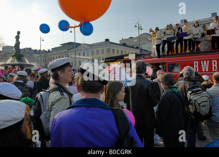 The eve of May Day, Helsinki. The only carnival-like celebration in Finland is Vappu, the Finnish version of May Day. Stock Photo