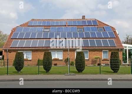Solar panels on the roof of house in Oldenburg, Lower Saxony, Germany.