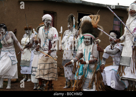 Xhosa sangomas in Mgwali village, Eastern Cape of South Africa performing a cultural dance.
