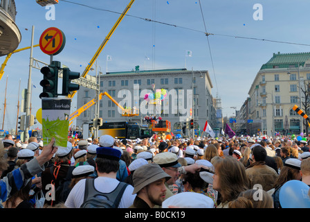 The eve of the May Day, Helsinki. The only carnival-like celebration in Finland is Vappu, the Finnish version of May Day. Stock Photo