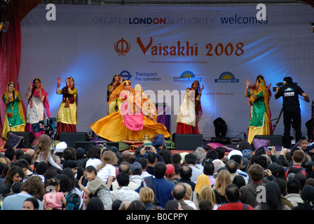 Dancers on stage at the the 2008 Vaisakhi Sikh New Year Festival in Trafalgar Square London Stock Photo