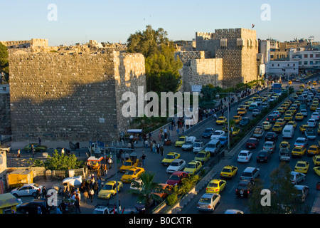 Crowded Street Outside the Citadel of the Old City in Damascus Syria Stock Photo