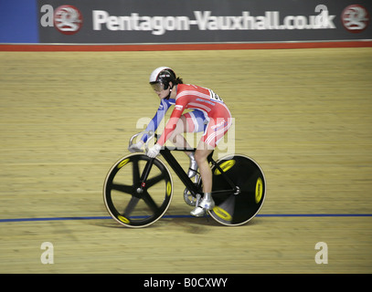 Victoria Pendleton Great Britain sprinter at Manchester UK Velodrome UCI Track Cycling World Championships 2008 Stock Photo