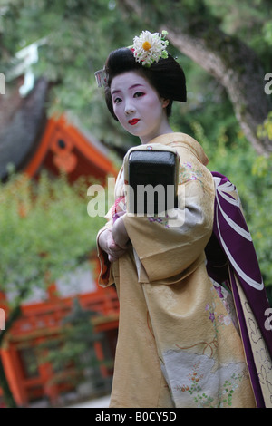 'Umechika'- a 22 year old Maiko from Kamishichiken district, Kyoto Japan, 2005 Stock Photo