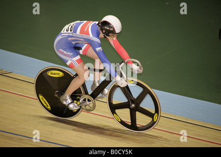 Victoria Pendleton Great Britain sprinter at Manchester UK Velodrome UCI Track Cycling World Championships 2008 Stock Photo