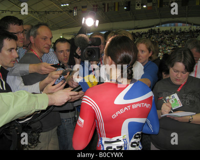 Victoria Pendleton Great Britain sprinter at Manchester UK Velodrome UCI Track Cycling World Championships 2008 Stock Photo