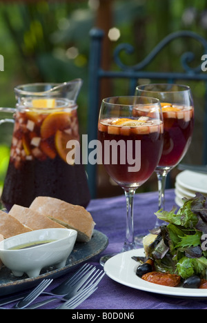 Sangria and salad on a summer day in Spain. Stock Photo