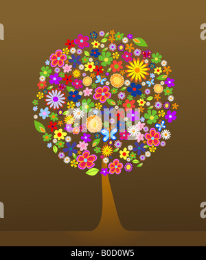 Colorful tree with flowers vector illustration Stock Photo