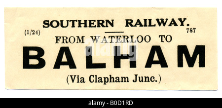 Balham Greater London Southern Railway Station luggage label January 1924 Stock Photo