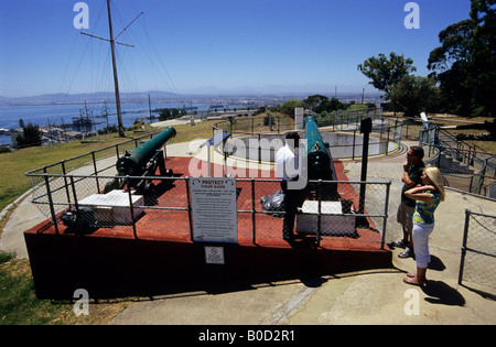 Cape Town, South Africa, landscape, group of adult people, firing of Noon gun on Signal Hill, time keeping, African landscapes, event, cannons Stock Photo