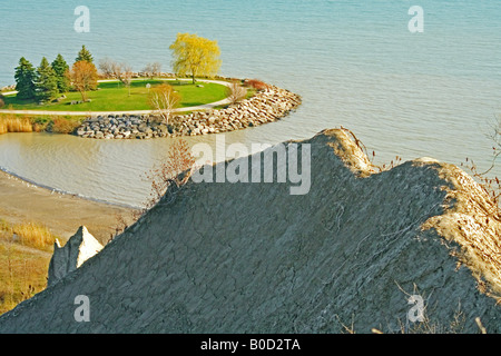 Scarborough Bluffers Park at shore of Lake Ontario in spring, view from Cathedral Bluffs Park Stock Photo