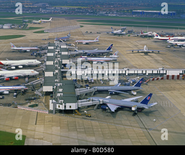 Aerial view of early 1990's Heathrow Airport London UK Stock Photo