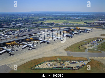 Aerial view of early 1990's Heathrow Airport London UK Stock Photo