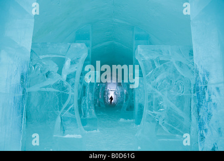 A long corridor in the Jukkasjarvi icehotel in northern Sweden Stock Photo