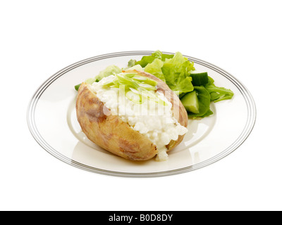 Jacket Potato with Cottage Cheese and Spring Onions Stock Photo