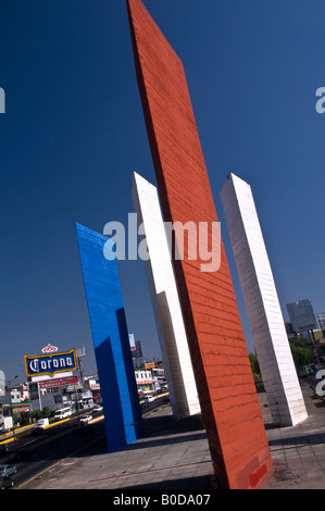 The Satélite Towers, built in the middle of the main highway in the Salélite region of Mexico City. Built by Luis Barragán. Stock Photo