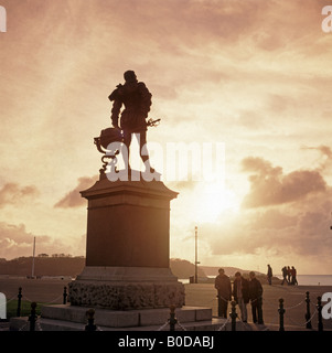 Statue if Sir Franci Drake in sunset Stock Photo