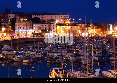 Ramsgate harbour and town at night. Stock Photo