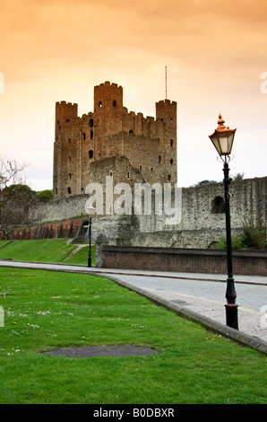 An atmospheric view of Rochester Castle in Kent, England, UK. Stock Photo