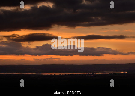 VIEW OF THE RIVER SEVERN IN GLOUCESTERSHIRE UK FROM SELSLEY COMMON LOOKING WEST TO THE FOREST OF DEAN Stock Photo