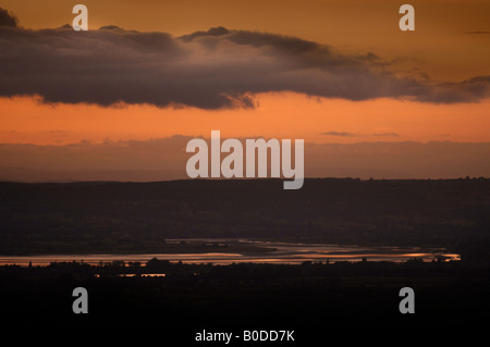 VIEW OF THE RIVER SEVERN IN GLOUCESTERSHIRE UK FROM SELSLEY COMMON LOOKING WEST TO THE FOREST OF DEAN Stock Photo