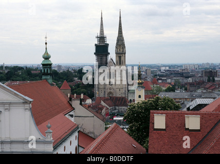 Towers of St Stephen cathedral Zagreb Croatia Stock Photo