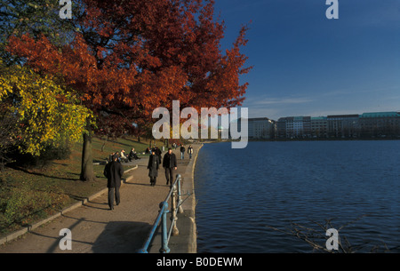 Golden October (Indian summer) on the banks of  Binnenalster lake in the centre of the city of Hamburg, Germany Stock Photo