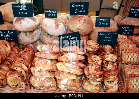 Bread and pastries at an Italian market in the UK. Stock Photo