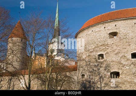 Fat Margarets Tower and St Olafs Church spire Tallinn Estonia Stock Photo