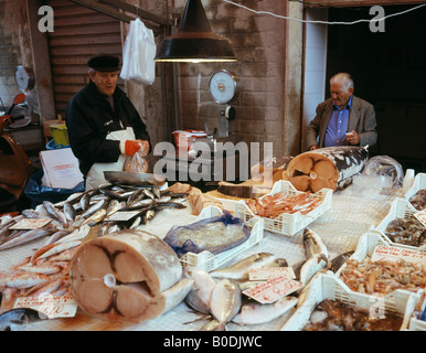 The open air fish market at Ortygia or Ortigia Siracusa or Syracuse Sicily Italy EU Stock Photo