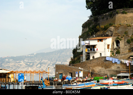 The old town of Sorrento going down into the original fishing harbour of Marina Grande in Sorrento Stock Photo