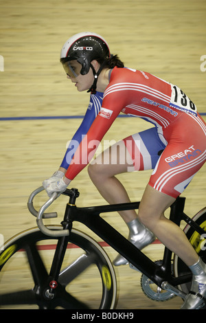 Victoria Pendleton Great Britain sprinter at Manchester UK Velodrome UCI Track Cycling World Championships 2008 Stock Photo