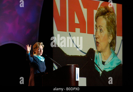 Hillary Clinton speaks at a National Air Traffic Controllers Association meeting in Washington DC.Hillary Clinton speaks at a Na Stock Photo