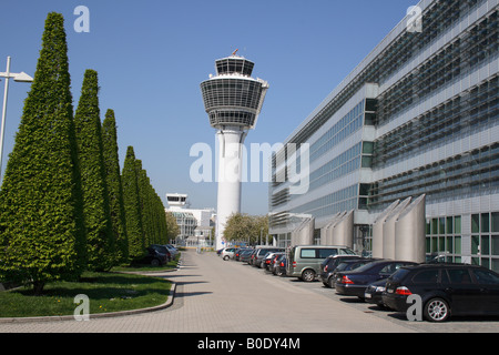 outside airport Munich, Terminal 2, Tower, Bavaria. Germany, Europe. Photo by Willy Matheisl Stock Photo