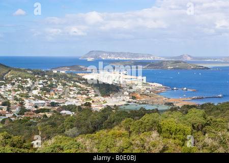 Albany town and port and grain loaders from Mount Melville lookout with Princess Royal Harbour on the right. Western Australia Stock Photo